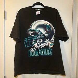 Vintage Y2K Miami Dolphins Big Logo Helmet Graphic T-Shirt Black Men’s XLARGE